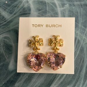 Tory Burch Gold and Pink Heart Earrings
